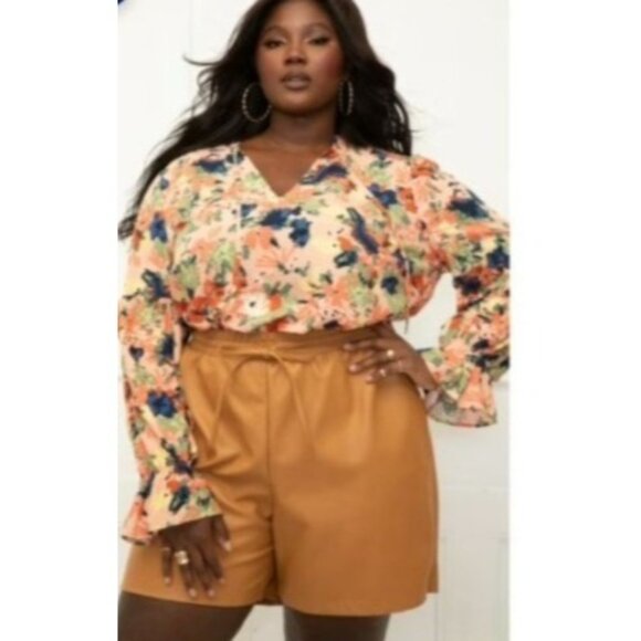 Eloquii Womens blouse top size 20 Floral Print Long Sleeve Blouse plus peach - Picture 6 of 7